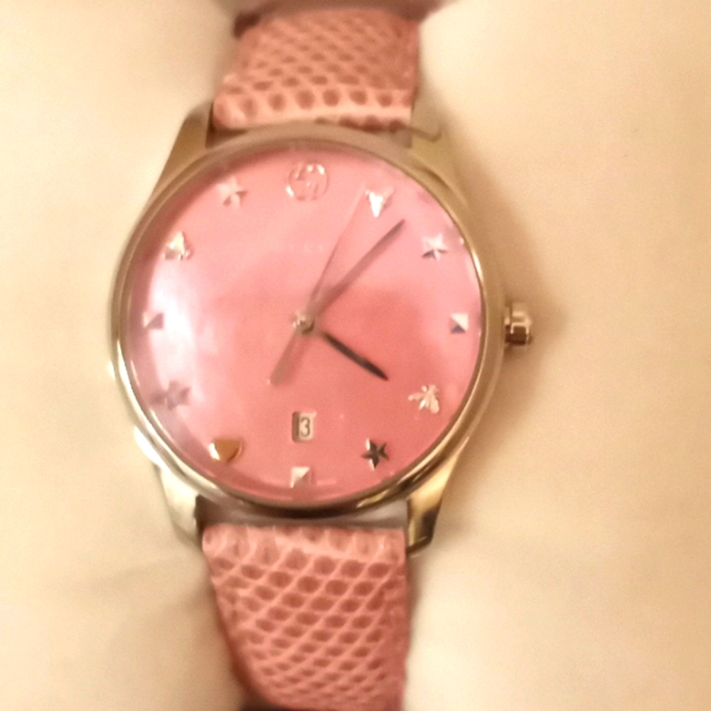 Gucci Pink Snakeskin Leather Band Watch - Picture 1 of 13